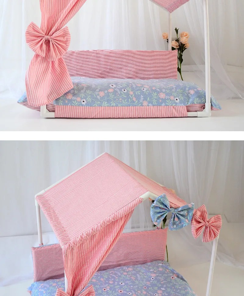 Princess Dog Kennels Cages Pink Beige Indoor Dog House Summer Autumn Luxury Pet House Tent Camping Nest With Bed Mat Drop Ship