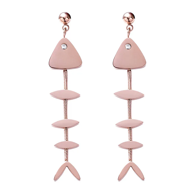 2019 New Stainless Steel Fish Boen Dangle Earrings for Women Girl's Cute Funny Drop Earring Rose Gold Travel | Украшения и