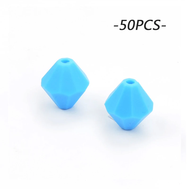 deep skyblue LOFCA 50 шт. силиконовая, в форме бриллианта бусины мультфильм детские зубные кольца BPA бесплатно DIY детские игрушки Жевательные Ожерелье для прорезывания зубов аксессуары - Цвет: deep skyblue