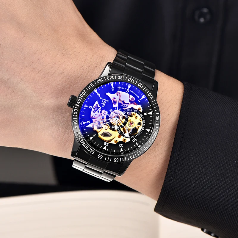 

Watch Mens IK Colouring Fashion Mechanical Skeleton Watch Auto Stainless Steel Men's Watches Wristwatch Montre Homme