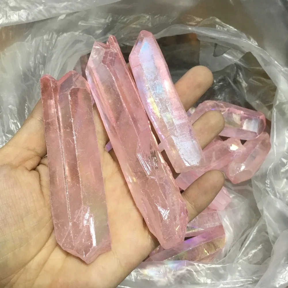 3 шт. натуральный полированный розовый кварц aura crystal point red titanium coating для украшения