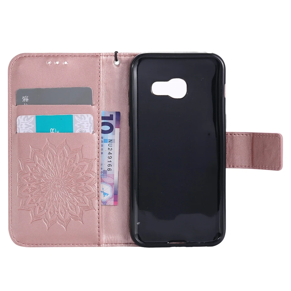 Fundas для samsung galaxy A3 2017 чехол Роскошные 3D выбивает цветок держатель карт кожа флип