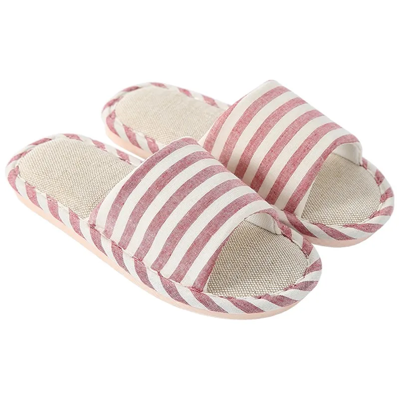 SMONSDLE 2019 spring summer autumn and winter seasons indoor linen slippers female non-slip couple horizontal stripes A154 | Обувь