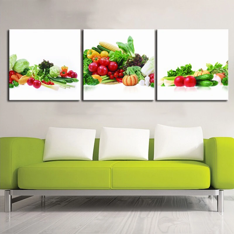 3 шт. СОВРЕМЕННЫЕ КРАСОЧНЫЕ зеленые фрукты и овощи домашний Декор стены Искусство