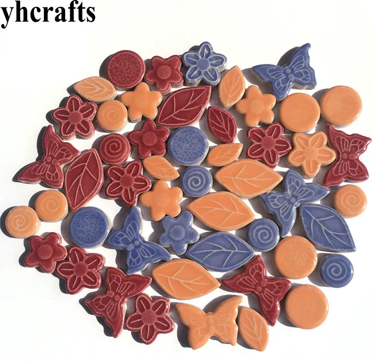 

600gram(120-150PCS)/Lot 2-4cm colorful ceramic butterfly flower Mosaic tile Scramble tiles Porcelain mosaic DIY Arts crafts
