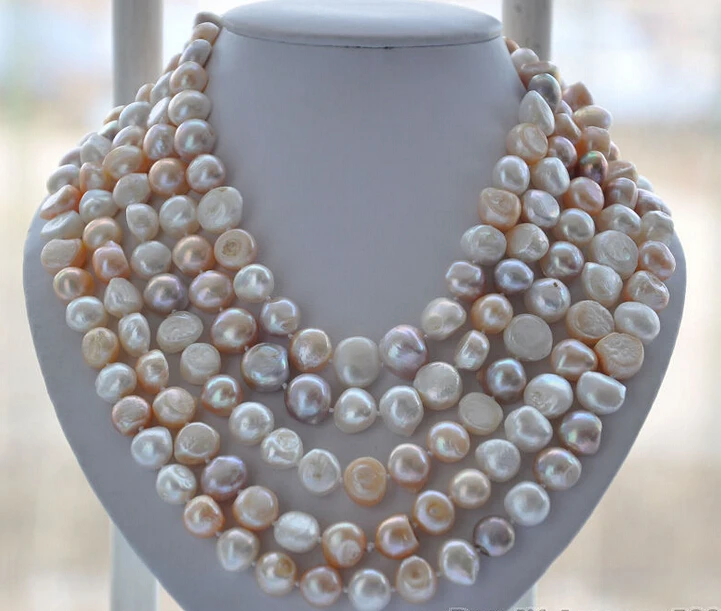 

LONG 14mm white pink lavender baroque FRESHWATER pearl necklace 100inch