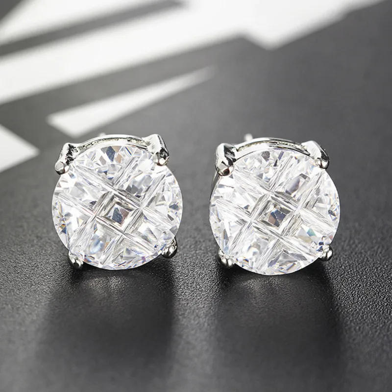 

Tassina Fashion Silver Color Classic Four Claw With White Zircon Crystal Stud Earrings For Women Girl Simple Round Jewelry Gift
