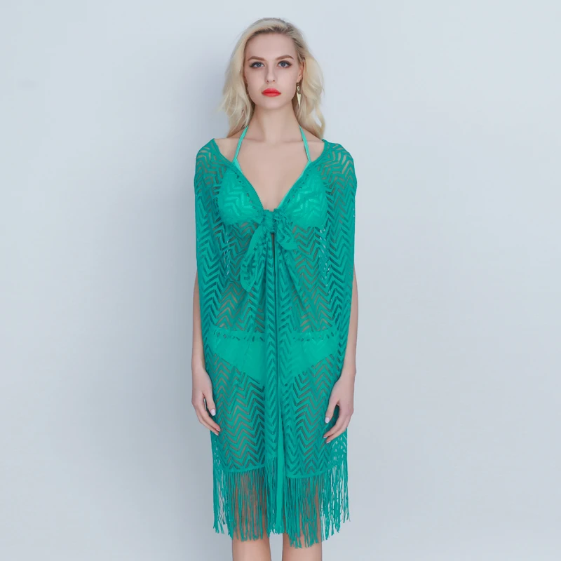 2019 New Beach Cover Up Womens Lace Beachwear Ups Sexy V Neck Bathing Suit Tassel Dress Crochet Kaftan Cardigan | Женская одежда