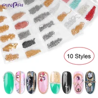 10 styles colorful mixed metal nail art chains macaron 3d nail art decoration diy nails bead chain charm manicure accessories