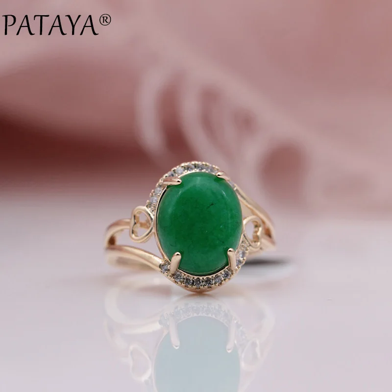 PATAYA, новинка 585, розовое золото, малайский Овальный натуральный камень, белый циркон, длинные висячие серьги, кольца, наборы для женщин, для свадьбы, вечеринки, хорошее ювелирное изделие