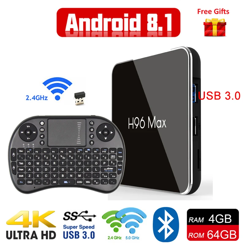 Последним Amlogic S905X2 Smart ТВ BOX Android 8 1 H96 Max X2 DDR4 4 GB 64 2 G/G Wi Fi Bluetooth K 3D Декодер каналов
