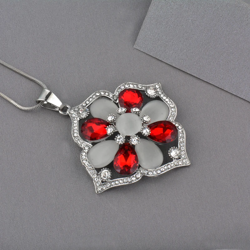 SINLEERY Vintage Opal “Цветок” с крупными кулон длинные Цепочки и ожерелья для Для женщин белого цвета красный, серый камень Цепочки и ожерелья ювелирные изделия, ювелирные изделия MY335 боковая полоса(SSB