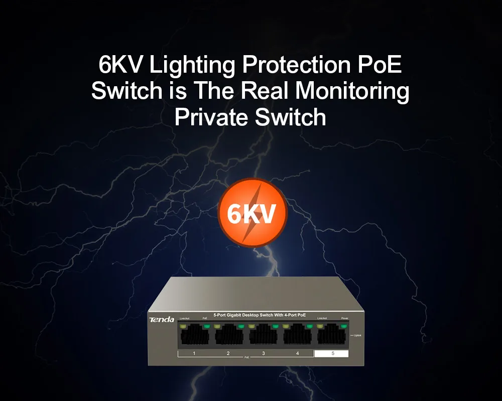 Tenda TEG1105P-4-63W сетевой коммутатор POE коммутатор Gigabit ethernet 5*10/100/1000 Мбит/с RJ45 Порты и разъёмы POE 10 Гбит/с коммутации Ёмкость Plug& Play