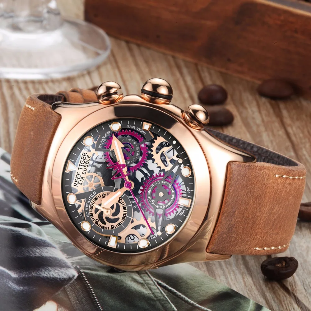 Спортивные мужские часы Reef Tiger/RT водонепроницаемые светящиеся кварцевые с