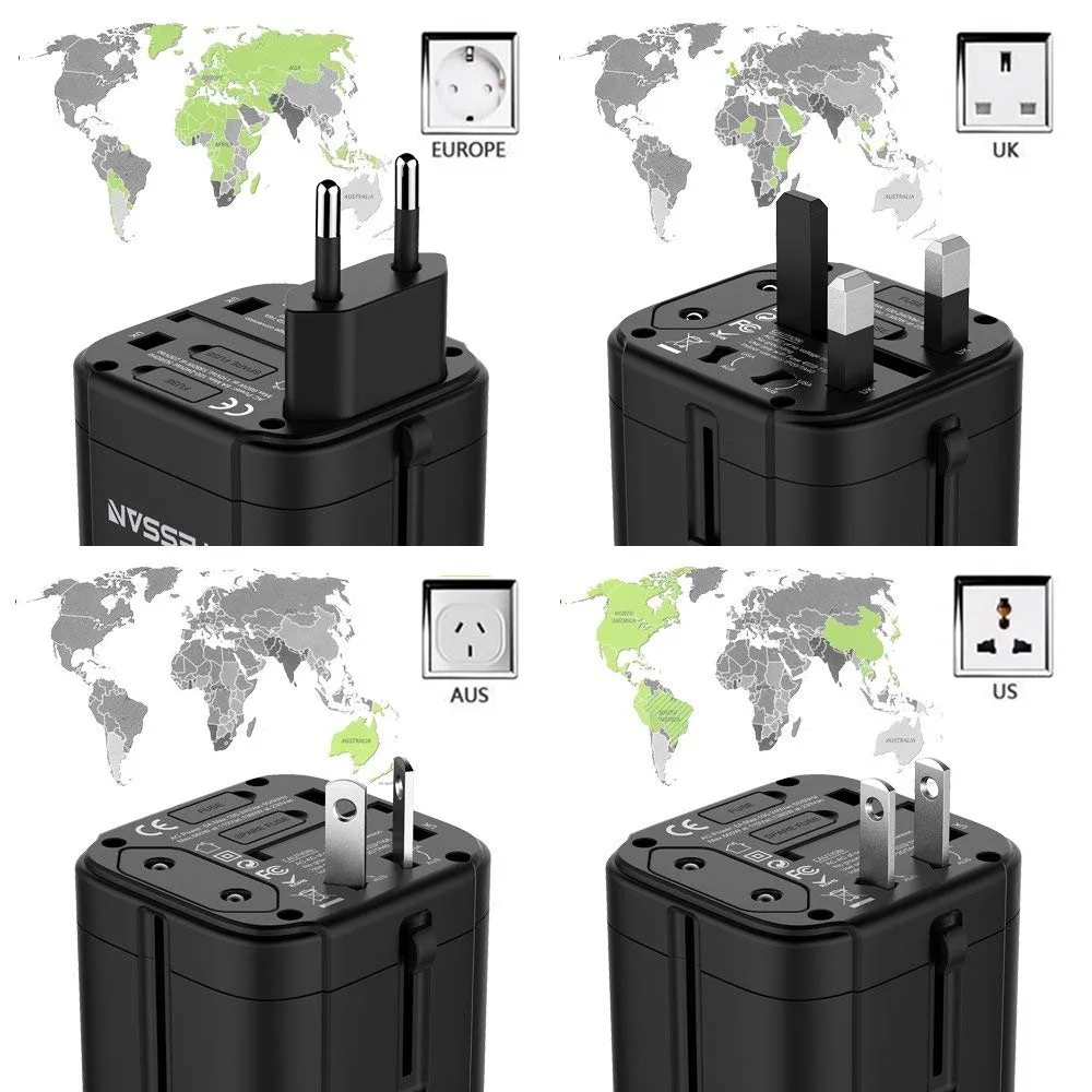 Универсальный дорожный адаптер TESSAN с 4 USB портами/3 портами переменного тока для