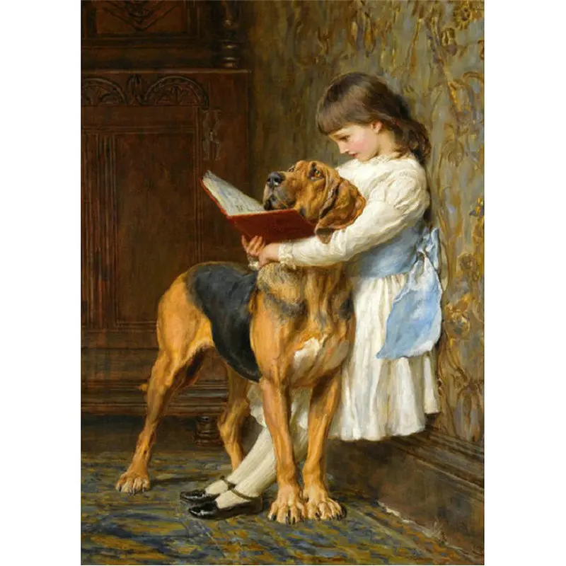 5D алмазная вышивка девушка и большой желтый собака DIY живопись крестиком мозаика