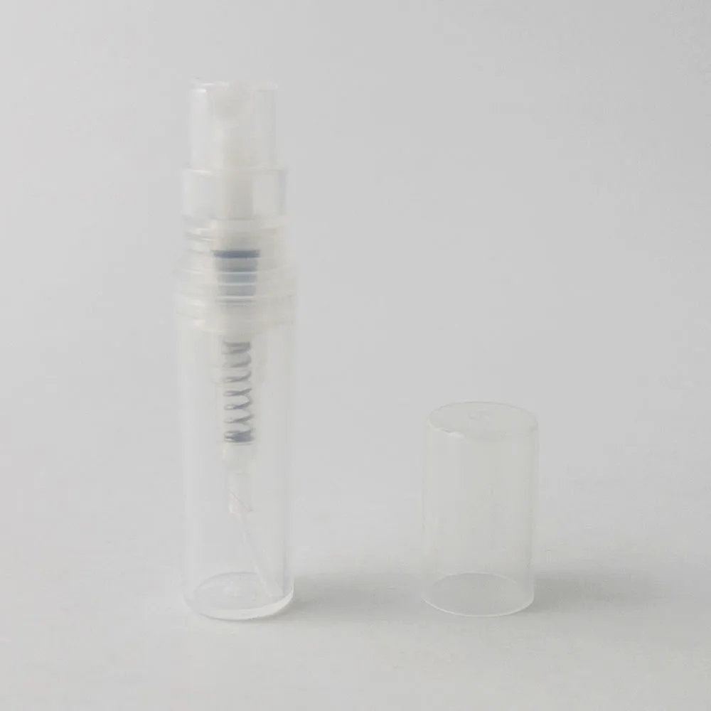 clear bottle 100 шт./лот, пустые, 2 мл, прозрачные, черные, белые, милые, пластиковые флаконы для духов с распылителем, 2CC, небольшой рекламный образец, распылитель духов - Цвет: clear bottle
