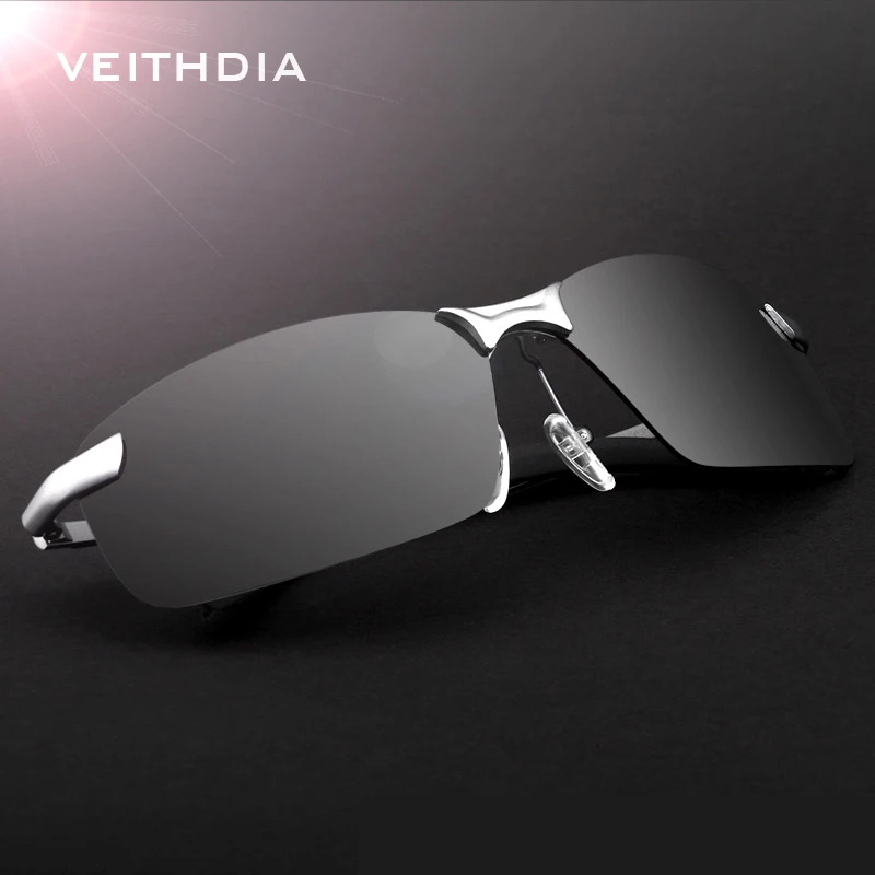 Мужские солнцезащитные очки без оправы Veithdia дизайнерские поляризационные для
