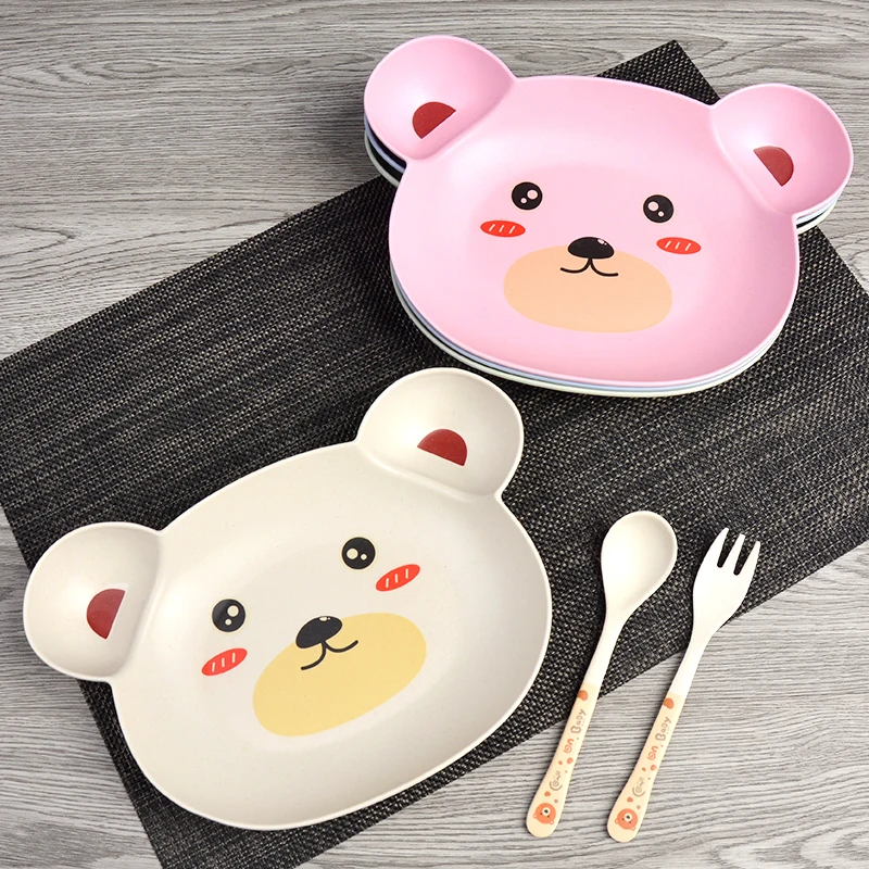 3 Pcs/Set New Bear Bamboo Fiber CHildren Cute Tableware Set Baby Dinnerware Plate Bowl Feeding | Дом и сад
