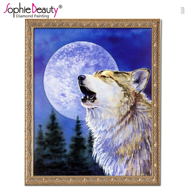 Sophie Beauty Новая мозаика полная Алмазная картина вышивка бисер небесный волк луна