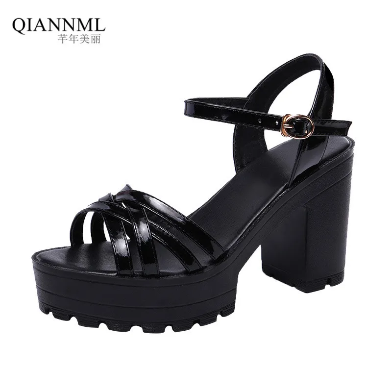 

Block Heels Platform Sandals Women Shoes Spring Summer 2022 Patent Leather Sandals Ladies High Heel Sandals Big Size 41 42 43