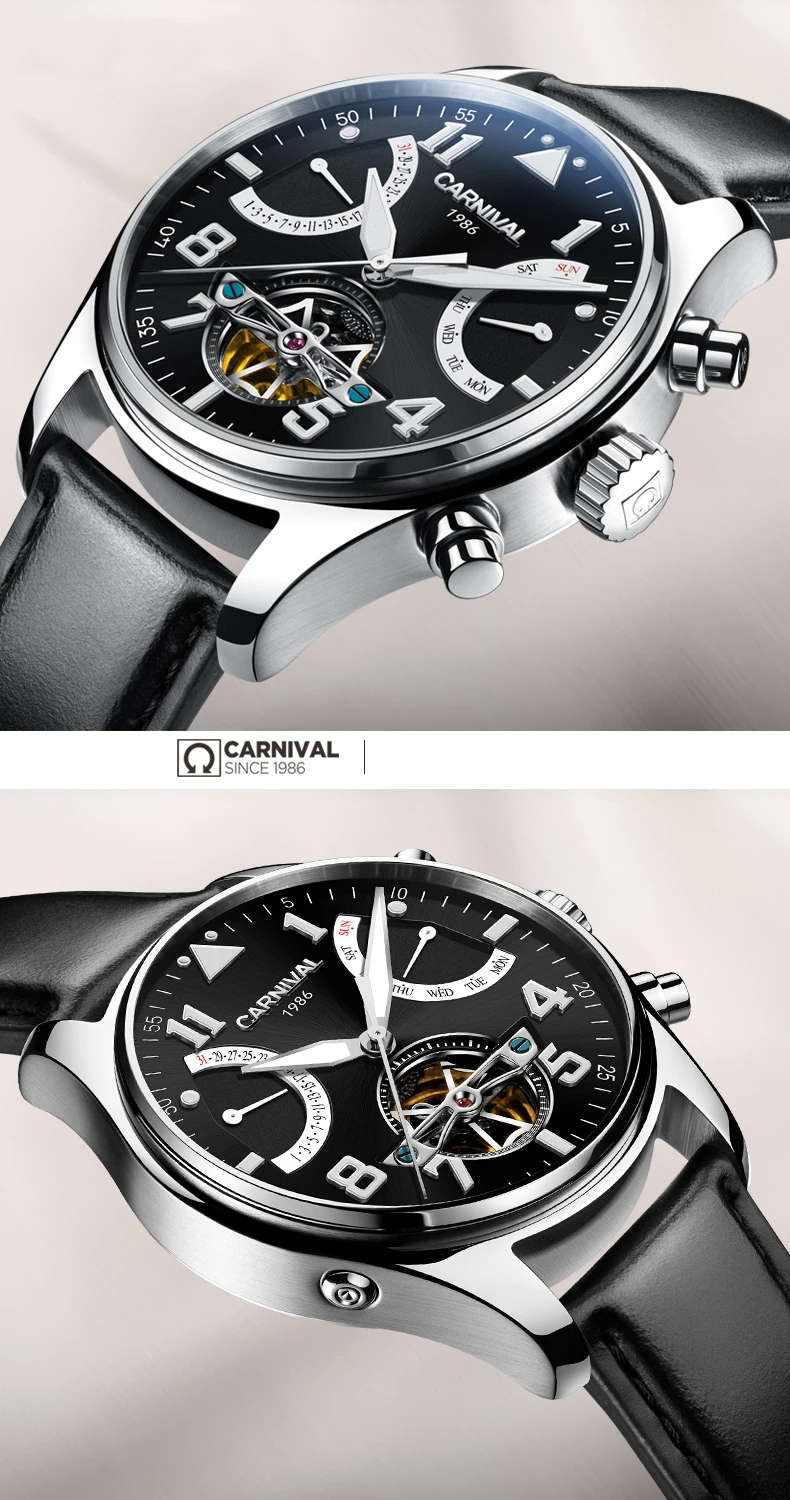 Карнавал сапфир relogio masculino TopBrand автоматические часы для мужчин Tourbillon механические водонепроницаемые часы модные кожаные роскошные