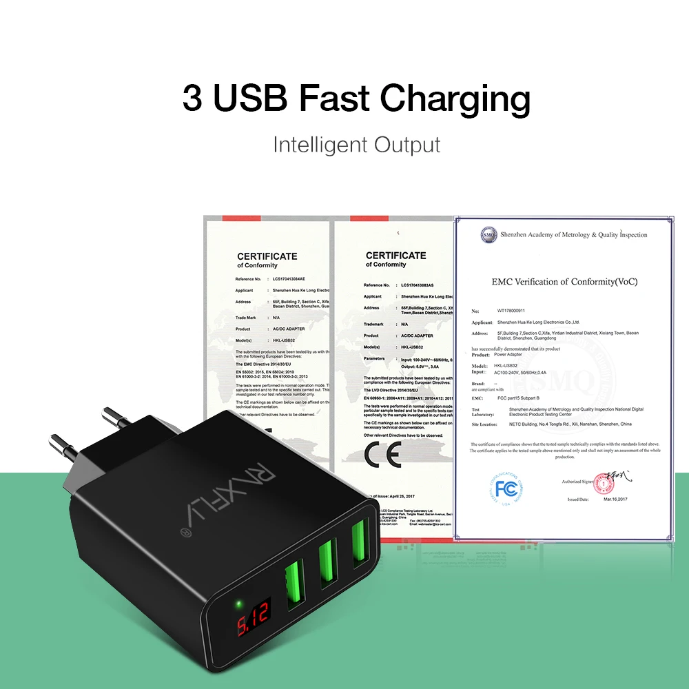 Raxfly 3 Порты USB телефон Зарядное устройство для iPhone Samsung iPad LED Дисплей [EU/US 5 В/2.4A] быстрой зарядки стены путешествия Зарядное устройство адаптер зарядное устройство зарядное устройство для телефона