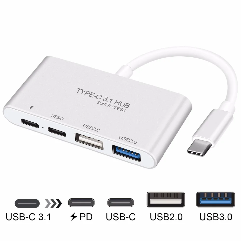 KuWFi 4 порта usb type C 3 1 многопортовый адаптер USB к 0 концентратор Металлический