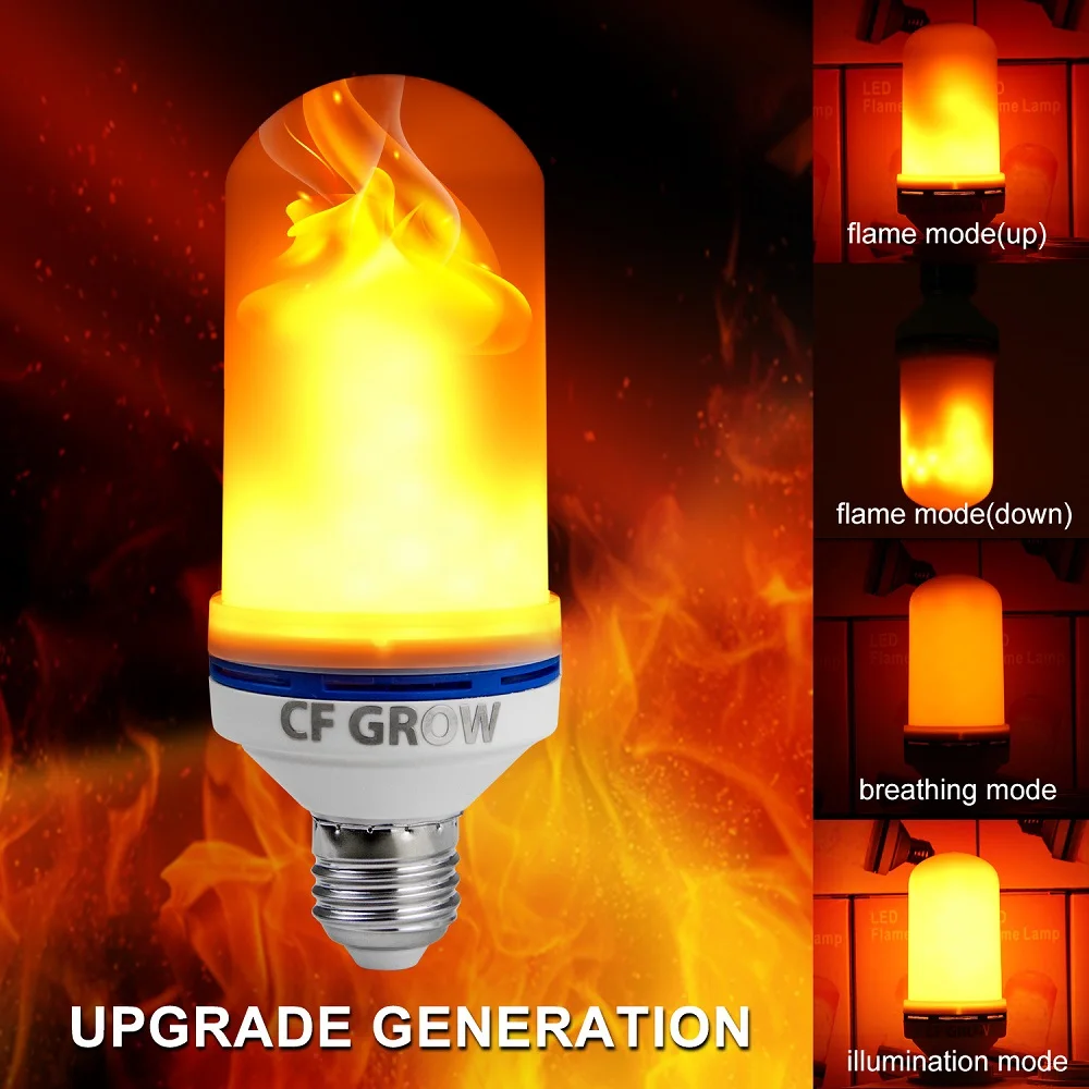 

CF Grow 1&4 Modes E26 E27 LED Flame Effect Fire Light Bulb SMD2835 Flickering Flame Lamp 6W 9W 1200K~1400K AC85V~265V lamps