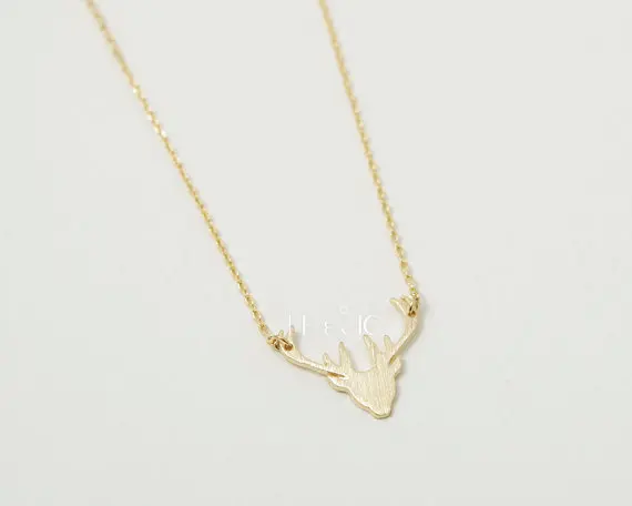 Daisies One Piece Statement Gold Silver Deer Head Necklace Animal Stag Long Fashion Antler for women Gift | Украшения и