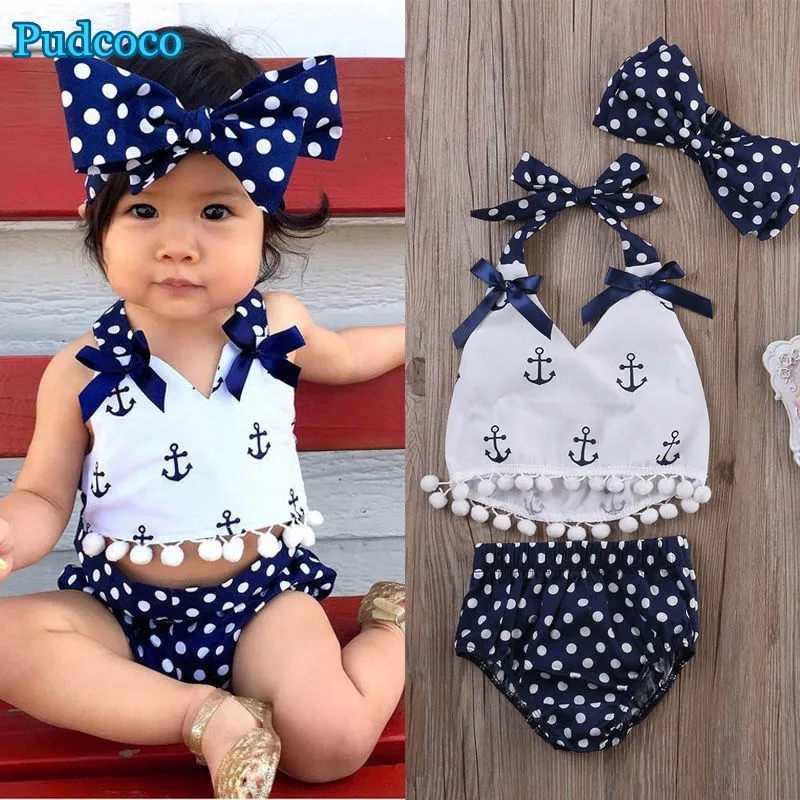 Новинка 2019 милая одежда Pudcoco для маленьких девочек топы с якорем и трусики в