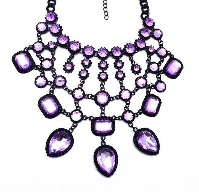 Girlgo Новое модное ожерелье с геометрическим кристаллом для женщин, свадебные ювелирные изделия, Винтажное колье-ошейник, ожерелье, бижутерия - Окраска металла: Purple