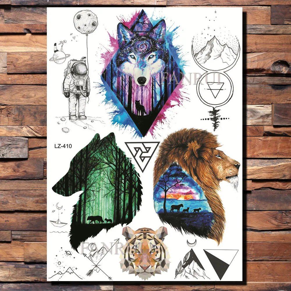 Временные татуировки FANRUI для мужчин и женщин наклейки на с изображением Лев лисы