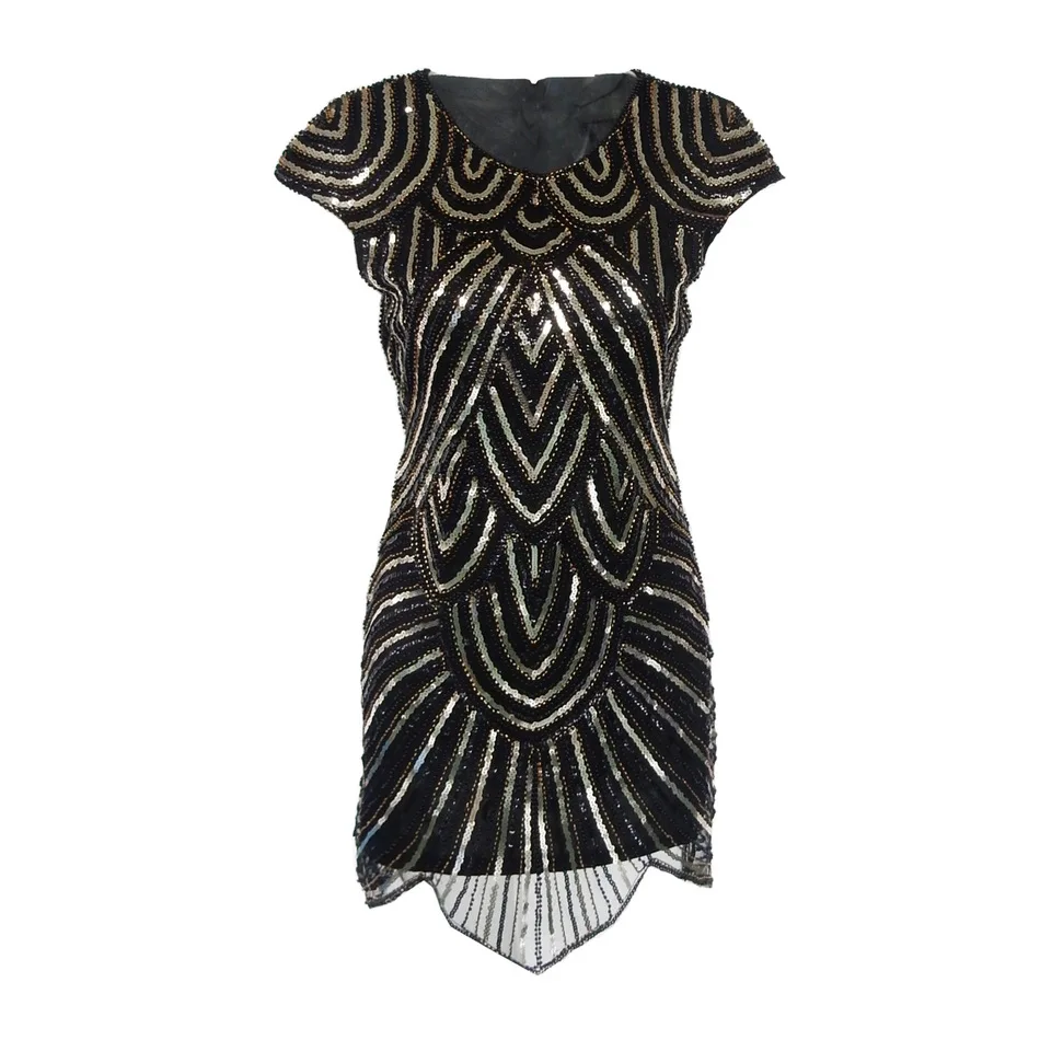 Женское блестящее мини платье в стиле ретро элегантное черное 1920 s с золотыми
