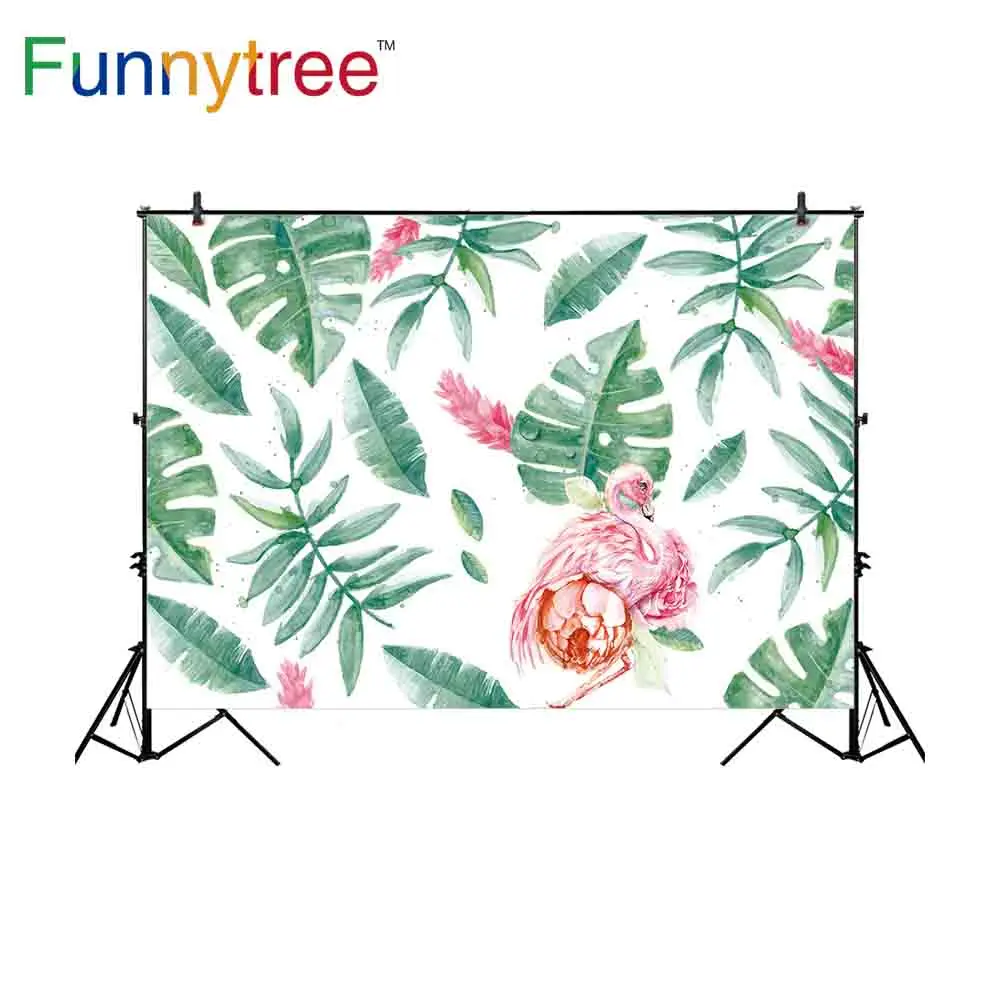 Funnytree фон Фотофон Фламинго вечерние масляные бесшовные Пальмовые Листья