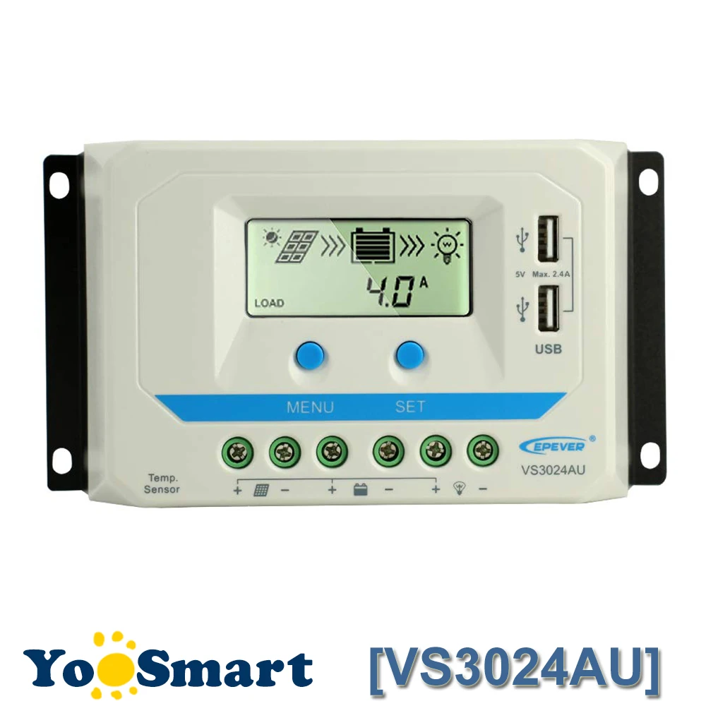 Контроллер заряда EPEVER PWM 30A 12 В/24 В регулятор батареи с двойной USB подсветкой ЖК