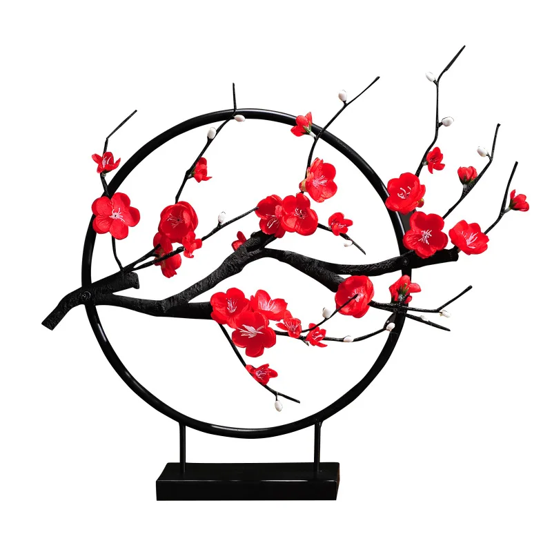 

New Chinese Zen Ornaments Plum Blossom Flower Round Shape Creative Home Furnishing Cabinet Model Tenant Hall Iron Craft R1591