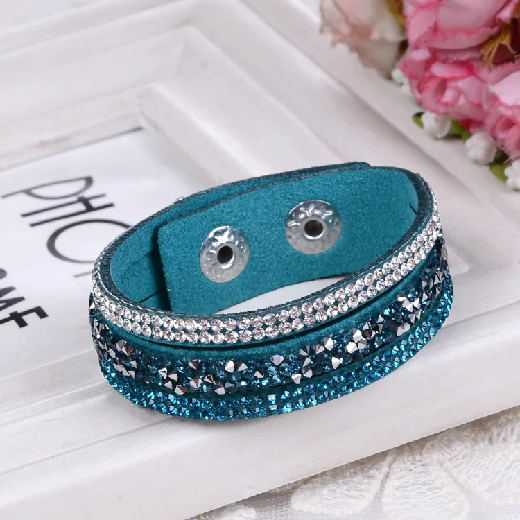 peacock blue Модные многорядные бархатные кожаные браслеты, панк браслет с кристаллами и стразами, браслет чакра для женщин на день рождения Pulseras - Окраска металла: peacock blue