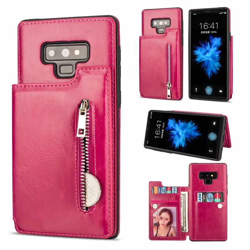 rose red Чехол-книжка в стиле ретро из искусственной кожи для samsung Galaxy S10E S8 S9 S10 Plus Note 8 9, Силиконовый противоударный чехол на молнии с отделением для карт - Цвет: rose red