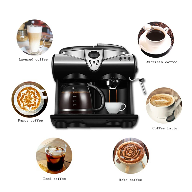 DMWD 1.5L кофемашина автоматическая кофеварка офиса Expresso Кофе машина американская