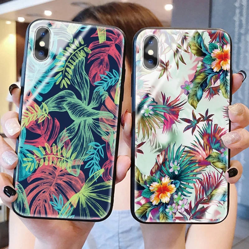 Акварельный чехол из закаленного стекла для телефона для iphone 5, 6, 7, 8, 6s, разноцветный цветок, 6s plus, 7 plus, 8 plus, x, xr, xs, xsmax