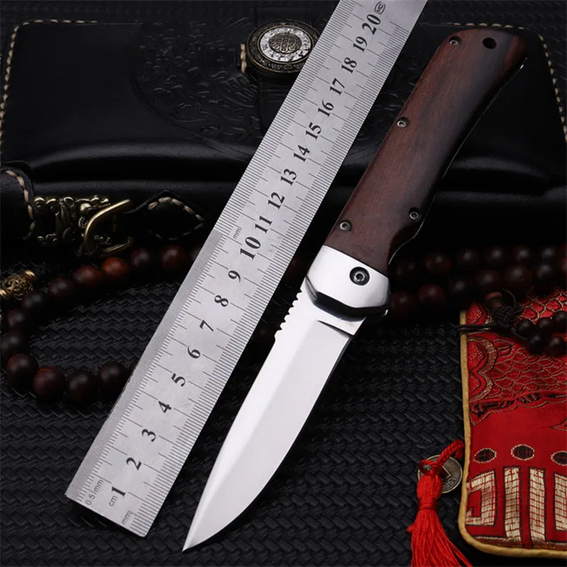 

2021 New Hot Sale High Huality Outdoor Tactical Folding Knife Self-defense Survival Camping Wood Handle Fruit Hunting Knives
