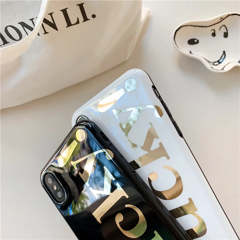 pure color gold stamping lucky Black white soft shell phone Case For Apple iphone 6 6s 7 8 Plus X XS XR MAX |