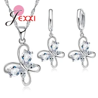 vivid charm butterfly pendant 925 sterling silver animal necklace earrings fashion jewelry set wholesale for women