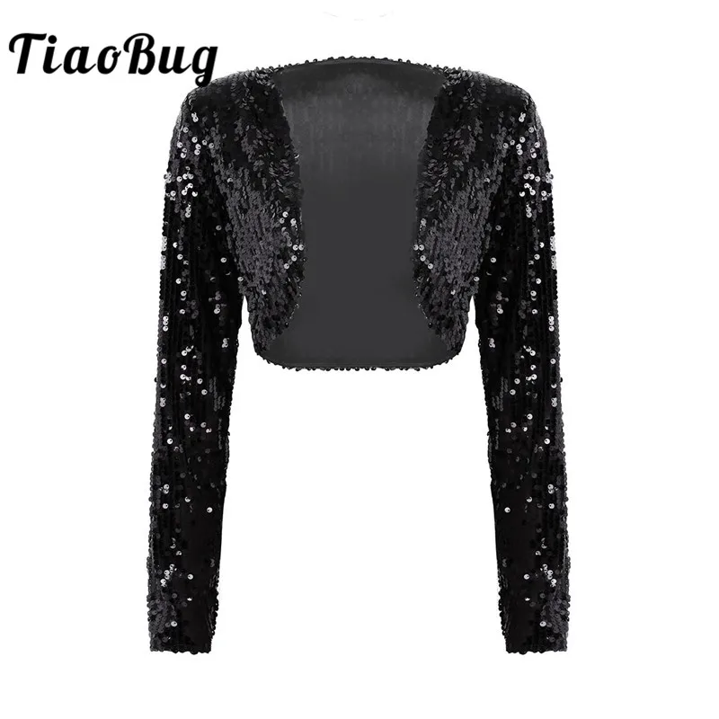 Женский Блестящий пикантный укороченный Болеро TiaoBug с длинными рукавами и