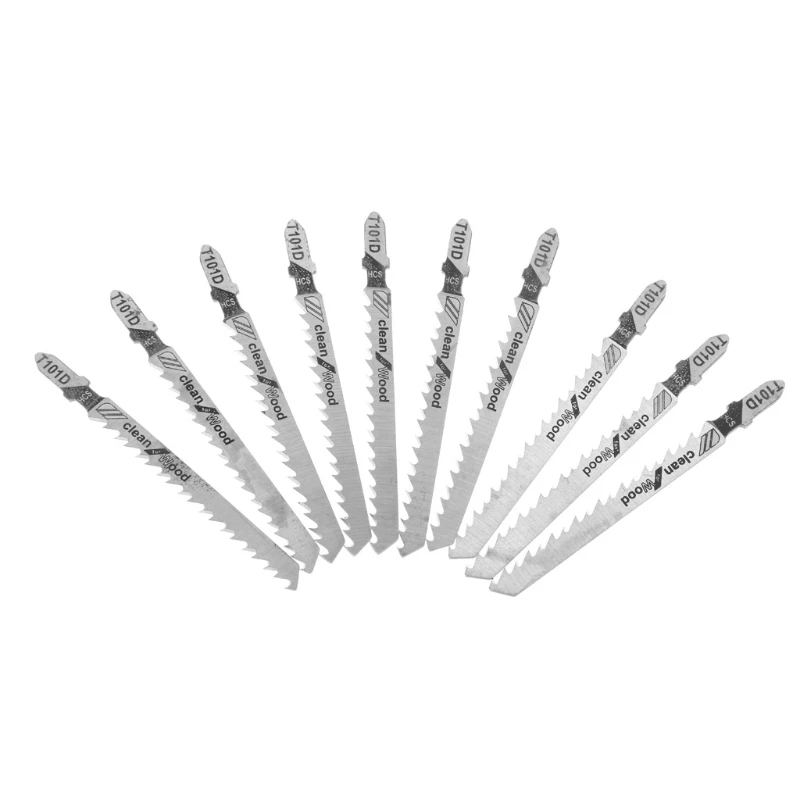 10Pcs/Set T101D 100mm HCS Jig Saw Blades Clean Cutting for Wood PVC Fibreboard W315