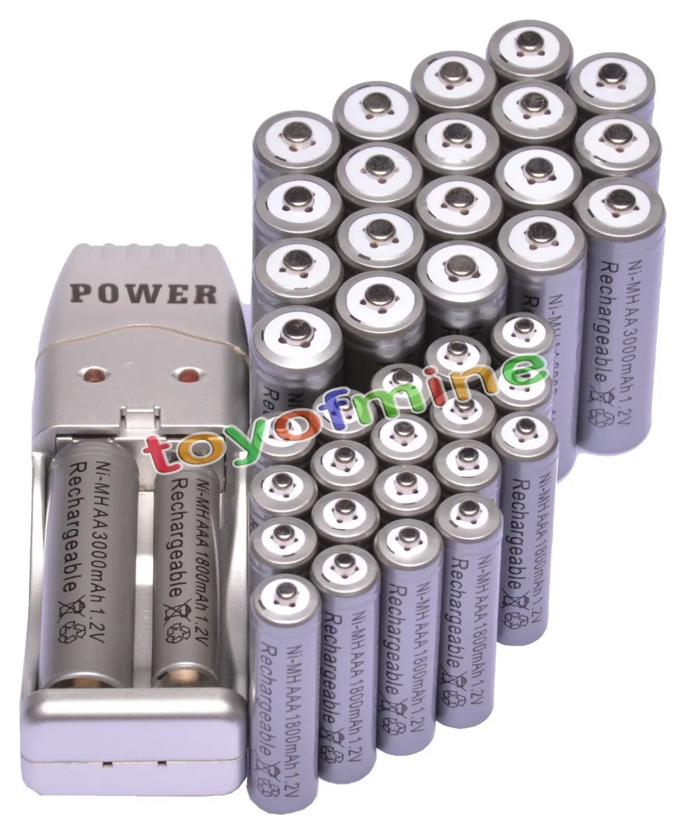 

20x +20x AA 3000mAh AAA 1800mAh Rechargeable Battery 1.2V Grey Cell+ USB Charger