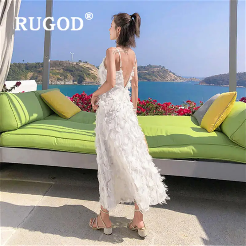 Женское платье на бретельках RUGOD летнее корейское с открытой спиной и v образным