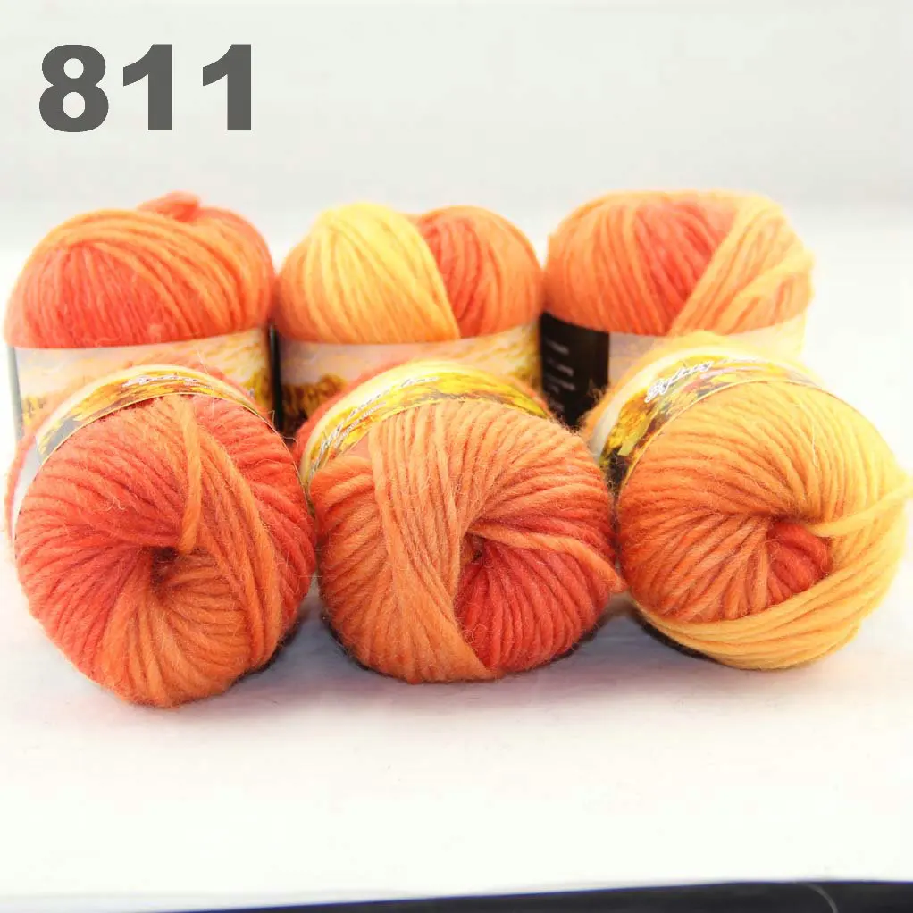 811 Yellow Orange 6x50gr Skeins новая массивная ручная крупная вязка забивает шерстяную пряжу 522-пряжа - Цвет: 811 Yellow Orange
