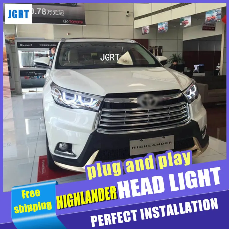 Автомобильный Стайлинг для Toyota фара Highlander в сборе- Highlander светодиодные фары поворотного сигнала drl H7 с hid комплектом 2 шт